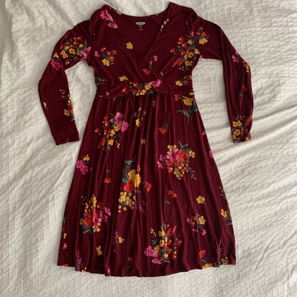 Burgundy Floral Maternity Dress